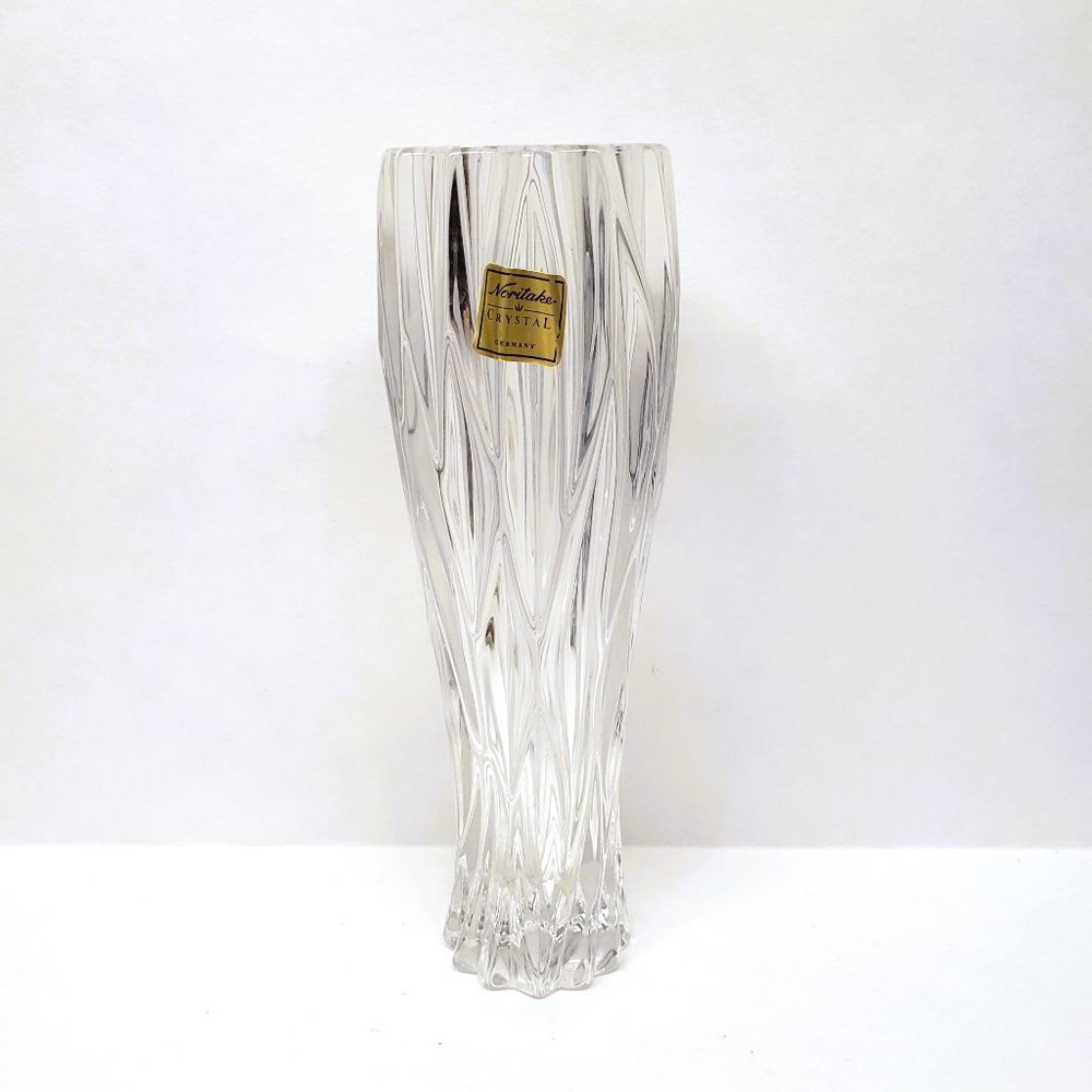 Noritake Satin Leaves Lead Crystal Bud Vase 7” Germany